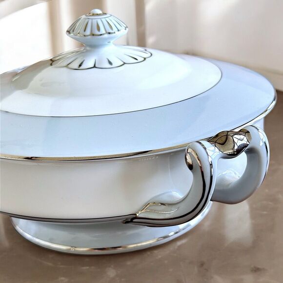 Seyei Fine China Nagoya Japan 398 China Casserole Dish Gray Platinum Silver - Picture 9 of 11